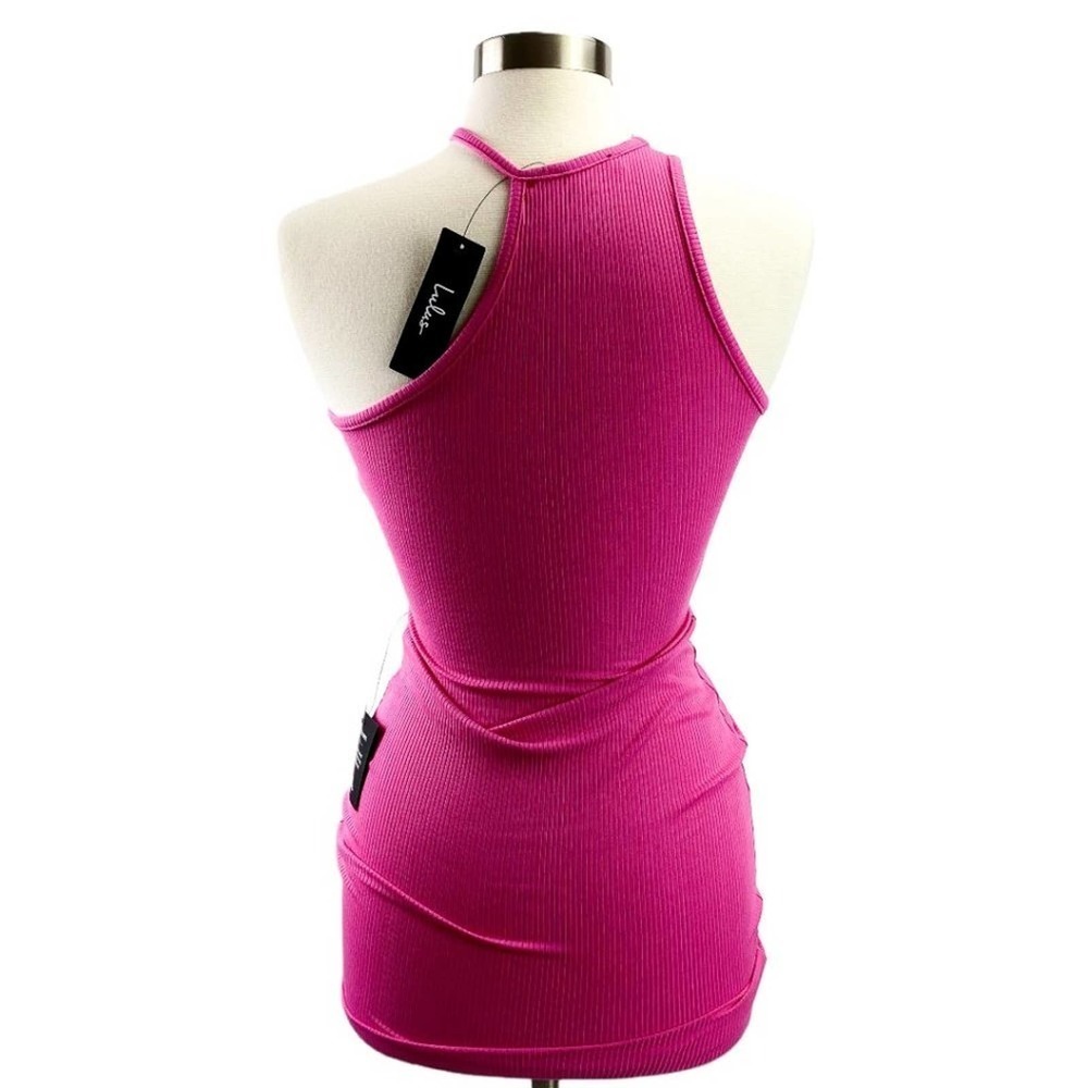 NWT Lulu's Movie Magic Pink Asymmetrical Bodycon Halter Neck Mini Dress Barbie S - Picture 7 of 15